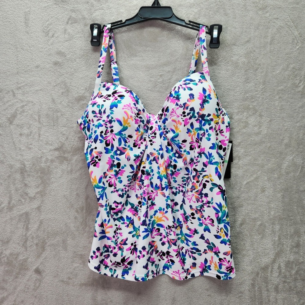 Island Escape Tankini Top Sz 8 Scorpio Floral‎ Full Bust Support Underwire White